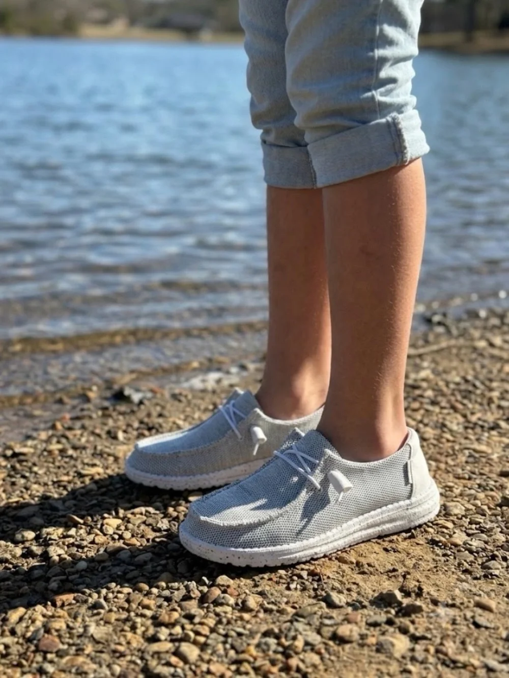 Hey Dude Light Gray Knit Slip-On Loafers